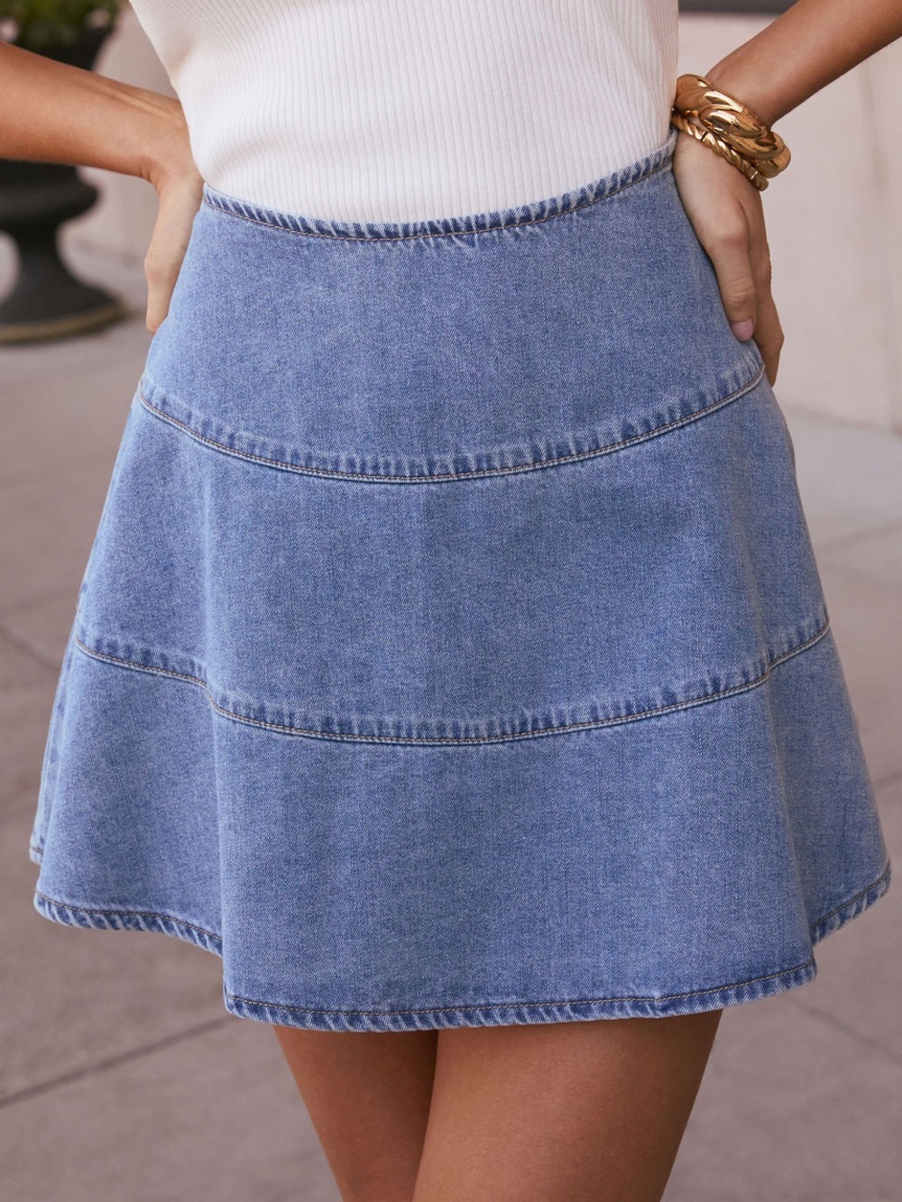 VICI Julianna Denim Mini Skirt XS Light Wash Flare A-Line Side Zip